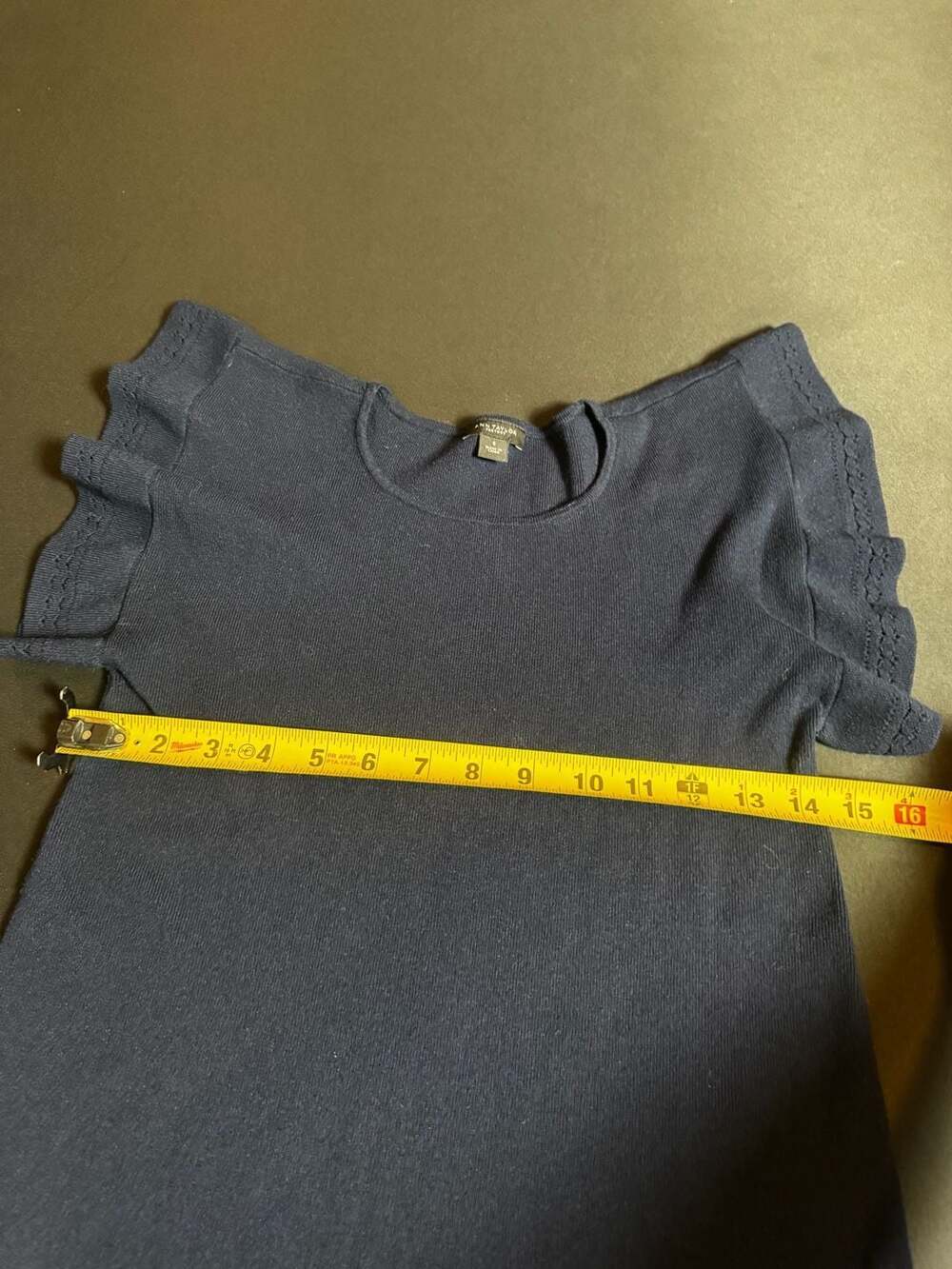 Ann Taylor Navy Blue Ruffle Flutter Sleeve Knit Top Size S - Picture 3 of 6